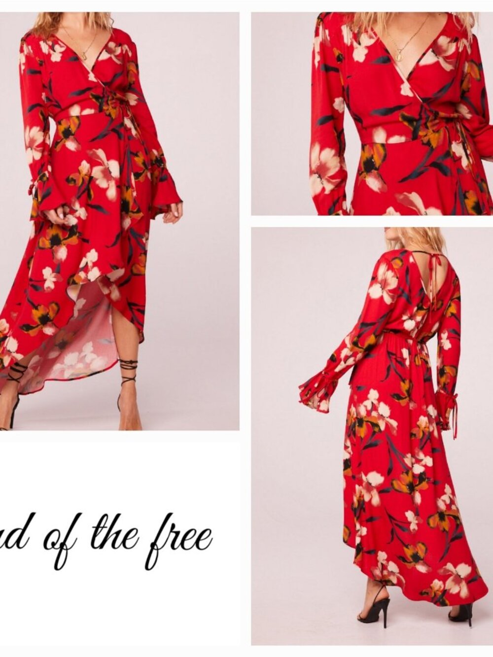 Band of the Free Red Black Gold Polly Floral High Low Faux Wrap Dress Size Boho